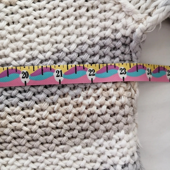 Free People Devon Open Knit Crewneck Cropped Sweater Neutral Stripes Medium - Picture 12 of 14